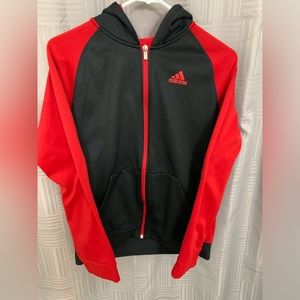 Adidas Mens Black-Red Full Zip Hoodie Size XL Sweatshirt